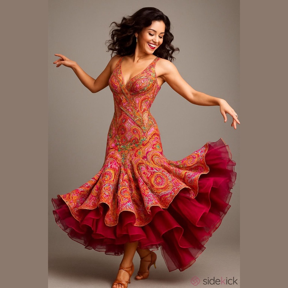 Sherry Haute Couture Vibrant Paisley Beaded Mermaid Style Dress Size 14